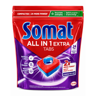 Таблетки для посудомийної машини Somat All in 1 Extra Original Fresh, 24 шт.