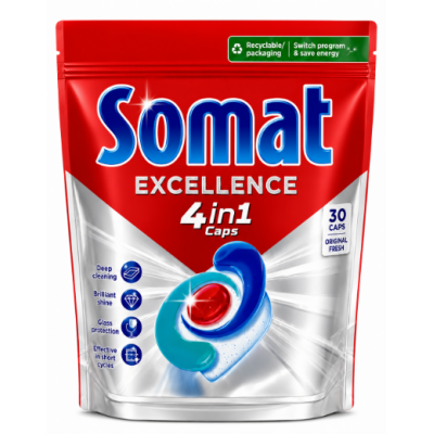 Капсули для посудомийної машини Somat Excellence 4in1 Original Fresh, 30 шт.
