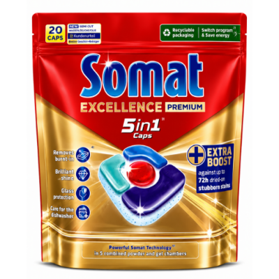 Капсули для посудомийної машини Somat Excellence Premium 5in1 Original Fresh, 20 шт.
