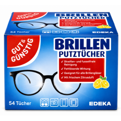 Серветки для очищення окулярів Gut & Günstig Brillen Putztücher, 54 шт.