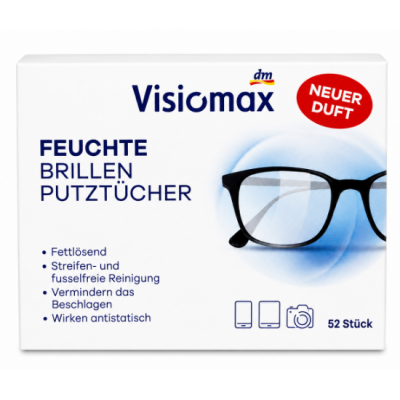 Вологі серветки для очищення окулярів Visiomax Feuchte Brillen Putztücher Denkmit, 52 шт.