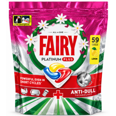Капсулы для посудомоечной машины Fairy Platinum Plus All in One Lemon, 59 шт.