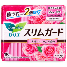 Ультратонкі гігієнічні прокладки Kao Laurier Slim Guard Sweet Rose з крильцями, 25 см, 18 шт.