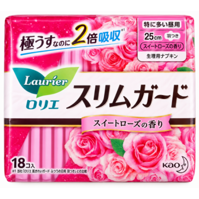 Ультратонкі гігієнічні прокладки Kao Laurier Slim Guard Sweet Rose з крильцями, 25 см, 18 шт.