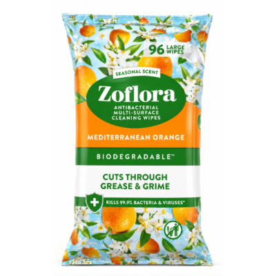Вологі антибактеріальні серветки Zoflora Mediterranean Orange, 96 шт.