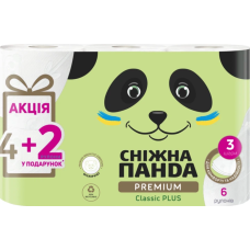 Туалетний папір Сніжна Панда Premium Classic Plus, 3 шари, 4+2 рулони