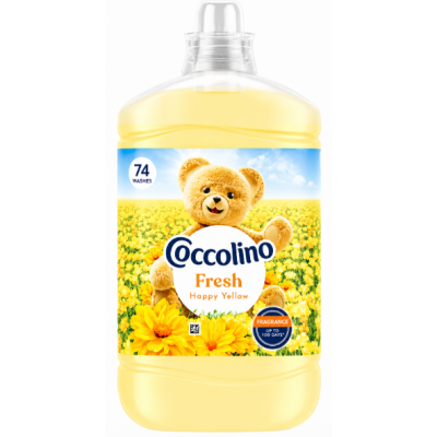Парфюмированный концентрированный кондиционер Coccolino Fresh Happy Yellow с нотами апельсина, жасмина и седарвуда, 1,7 л, 74 стирки