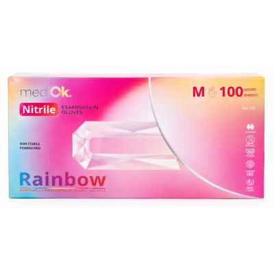 Рукавички нітрилові Mediok Rainbow різнокольорові, розмір M, 100 шт