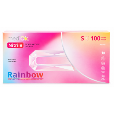 Рукавички нітрилові Mediok Rainbow різнокольорові, розмір S, 100 шт