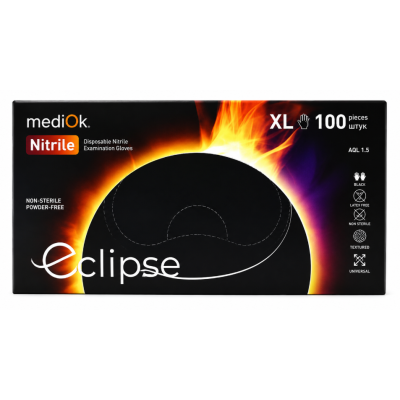 Рукавички нітрилові Mediok Eclipse чорні, розмір XL, 100 шт