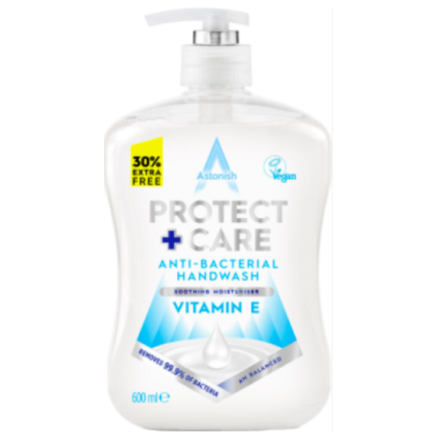 Антибактеріальне рідке мило Astonish Protect + Care Vitamin E, з вітаміном Е, 600 мл