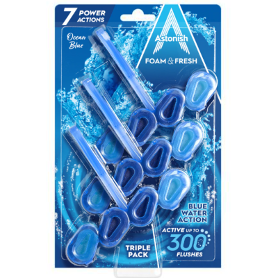 Очисний блок для унітазу Astonish Foam & Fresh Ocean Blue mega triple pack, 3 шт