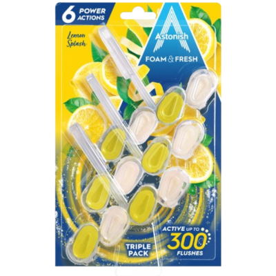 Очисний блок для унітазу Astonish Foam & Fresh Lemon Splash, 3 шт