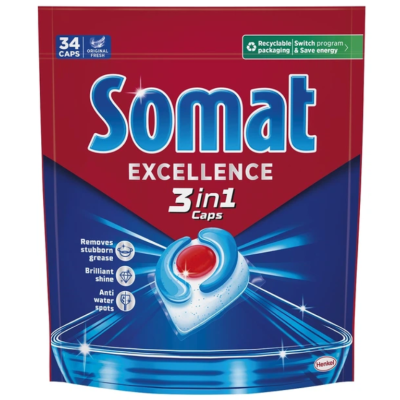 Капсули для миття посуду Somat Excellence 3-в-1 Преміум, 34 шт