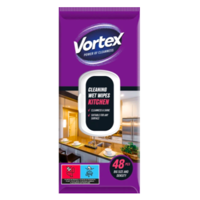 Вологі серветки Vortex для кухні з клапаном, 48 шт