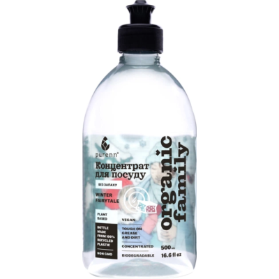 Натуральний рідкий засіб для миття посуду Purenn Organic Family Winter Fairytale Sensitive неароматизований з яблуком, 0,5 л