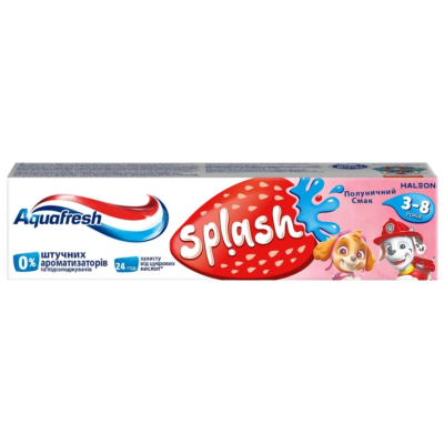 Aquafresh Splash — дитяча зубна паста зі смаком полуниці, 3-8 років 50 мл