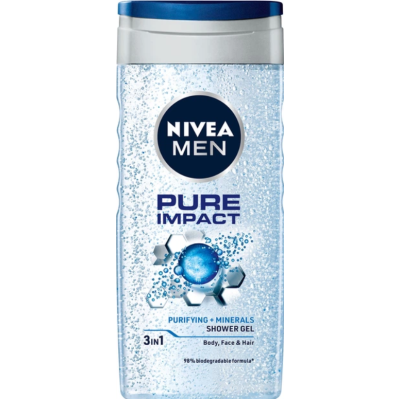 Гель для душу NIVEA MEN Pure Impact 3 в 1 для тіла, обличчя та волосся, 250 мл