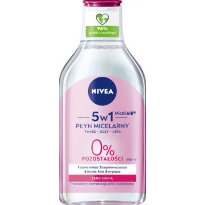 Ніжна міцелярна вода NIVEA для сухої шкіри обличчя, очей та губ, 400 мл