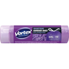 Пакети для сміття VORTEX HDPE 60 л фіолетові з затяжкою, лаванда 10 шт