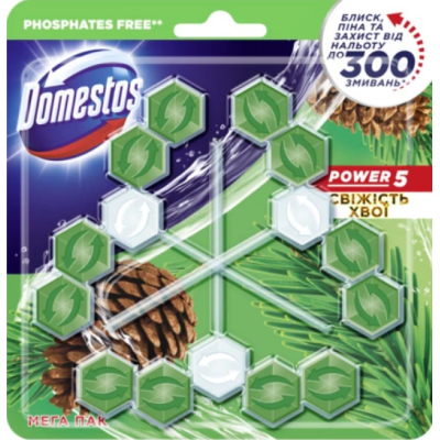 Очищаючий блок для унітаза Domestos Power 5 Pine Fresh, 3×55 г