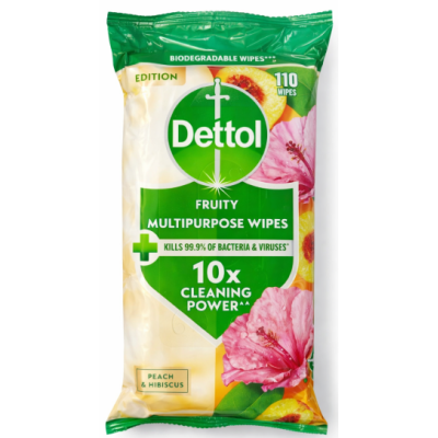 Універсальні антибактеріальні серветки Dettol Fruity Peach & Hibiscus, 110 шт