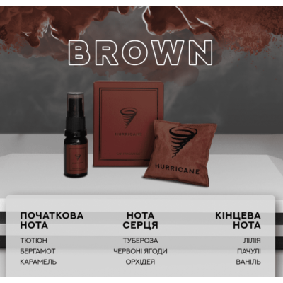 Аромасаше для авто HURRICANE BROWN з флаконом, 10 мл