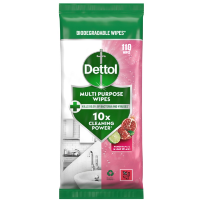 Универсальные антибактериальные салфетки Dettol Pomegranate & Lime, 110 шт