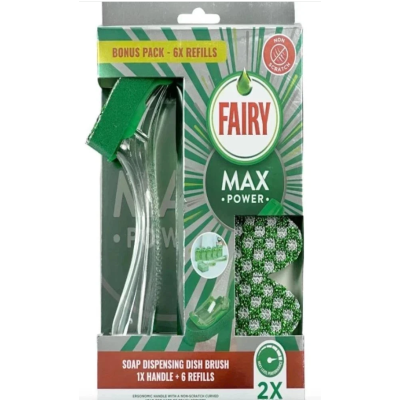 Набір щітка для миття посуду Fairy Max Power з 6 змінними серветками