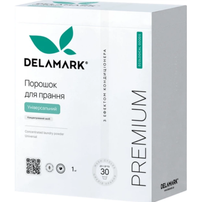 Концентрований безфосфатний пральний порошок Delamark Premium Line Universal з ефектом кондиціонера, 1 кг
