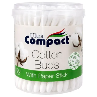 Ватные палочки Ultra Compact Cotton Buds With Paper Stick, 100 шт