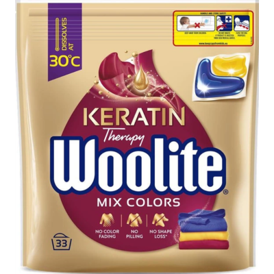 Капсули для прання Woolite для кольорових тканин з Кератином, 33 прання