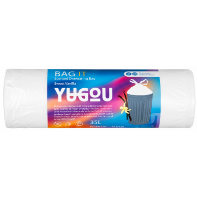 Ароматичні пакети для сміття зі шнурком Yugou BAG IT, Солодка ваніль, 35 л, 15 шт