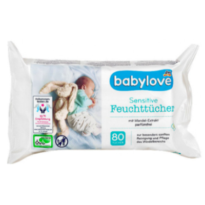 Вологі серветки Babylove Sensitive, 80 шт