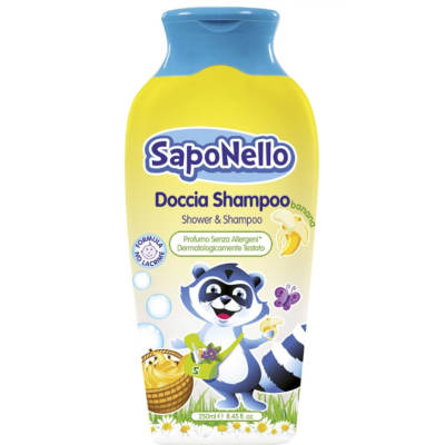 Шампунь‑гель для душу дитячий Saponello "Надзвичайно делікатний Baby Shampoo" з ароматом банану, 250 мл