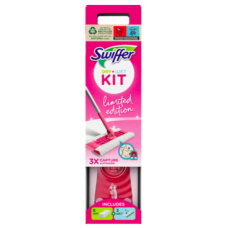 Швабра зі змінними серветками Swiffer kit Pink набір для прибирання (швабра, 3 вологі серветки та 8 сухих)