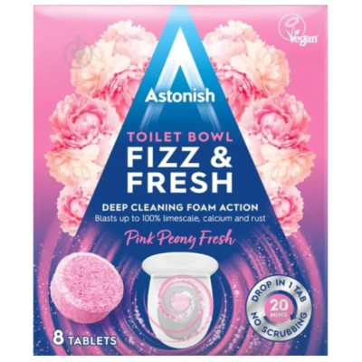 Таблетки для чищення унітазів Astonish Fizz & Fresh Pink Peony Fresh, 8 шт 