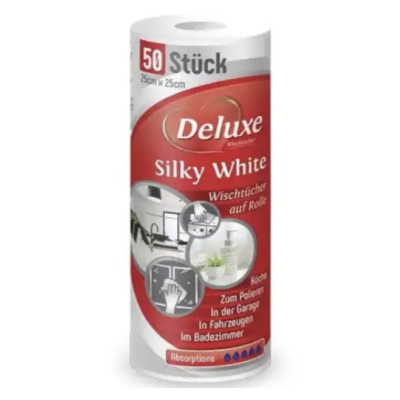 Універсальні багаторазові серветки Deluxe Silky White, 50 штук в рулоні